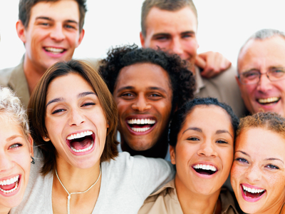 Closeup portrait of a group of business people laughing